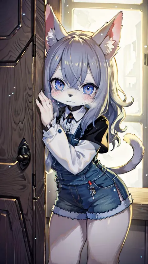 furry, (nsfw:1.2), kitten ears, kitten tail, kitten hands, kitten legs, young 1girl, small breasts, too fluffy, bodyfur, fur tuft, BREAK quality: A high-quality depiction of a petite, chibi-style anthropomorphic dog girl BREAK people/numbers: Single character in the scene BREAK posture: Standing slightly hunched, a picture of vulnerability BREAK face: An innocent face marked by large teary eyes, expressing sorrow BREAK hair: Soft, wavy hair that resembles dog ears BREAK eyes: Large, sorrowful eyes filled with tears BREAK clothes: Wearing a simple, cute outfit that enhances her vulnerability BREAK overall feeling: A sense of sorrow and the instinct to protect the character pervades the scene BREAK items: A discarded toy nearby, representing her innocence BREAK art effects: Chibi-style, highlighting exaggerated features and emotions BREAK atmosphere: A warm, comforting, yet sad ambiance BREAK background: A cozy indoor space, perhaps a corner of a room with a comforting atmosphere BREAK camera work: A close-up shot to capture her emotions and the details of her tears.