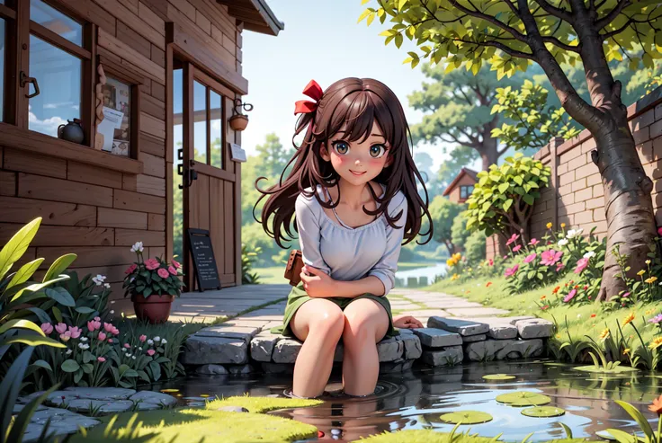 masterpiece, best quality, grainy, extremely detailed,
BREAK girl smiling, sitting on backyard,
BREAK house
BREAK wall
BREAK pond