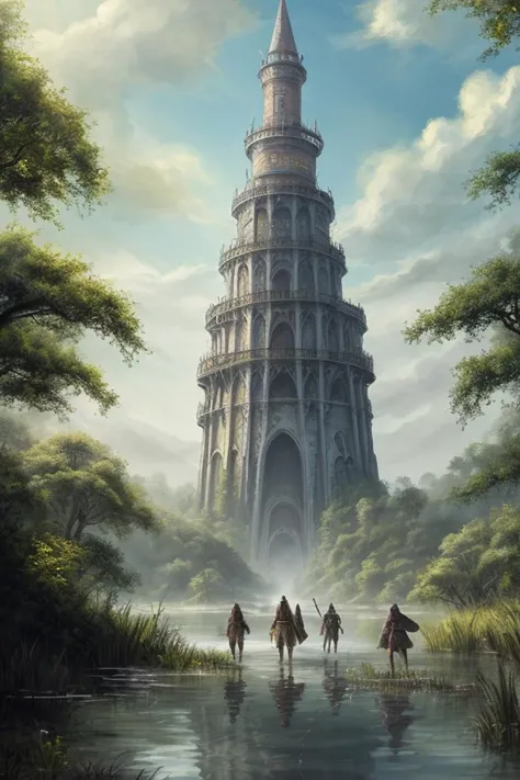 hd, 8k, masterpiece, award winning illustration of an old evil mage tower in a swamp, dungeons and dragons style, fantasy, group of adventurer outside the tower, heroic fantasy
<lora:DETAIL_SLIDER_BY_STABLE_YOGI:0.8>
