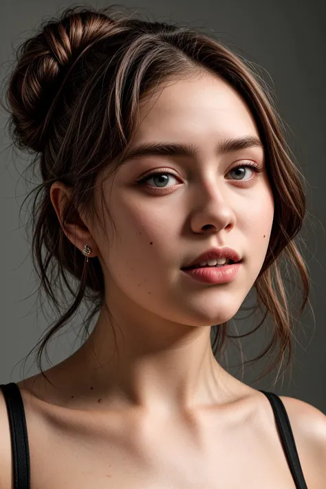 ErinNobodySD15 (masterpiece:1.21),(bestquality:1.21),8k,high detailed,ultra-detailed,depth of field,wide angle,1girl,beautiful face,Graceful Hands,Real Skin Texture,solo,looking at viewer,clean background trending,(portrait photo of a gray backdrop),black eyes,beautiful detailed eyes,random_color_lipstick,eyeliner,eyelashes,random_color_nail_polish,earrings,necklace,Pastel blue Hair,hair bun,Kind Smile,High key lighting,shadow
<lora:Detail Slider V2 By Stable :0.8>