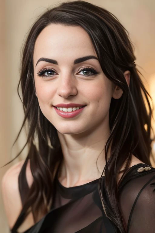 Picture, best quality, photo of beautiful Koh_Gibi smiling, wearing latex black dress, (black dress), looking at viewer, perfect face, perfect eyes, sharp focus, in a luxury palace, volumetric lighting