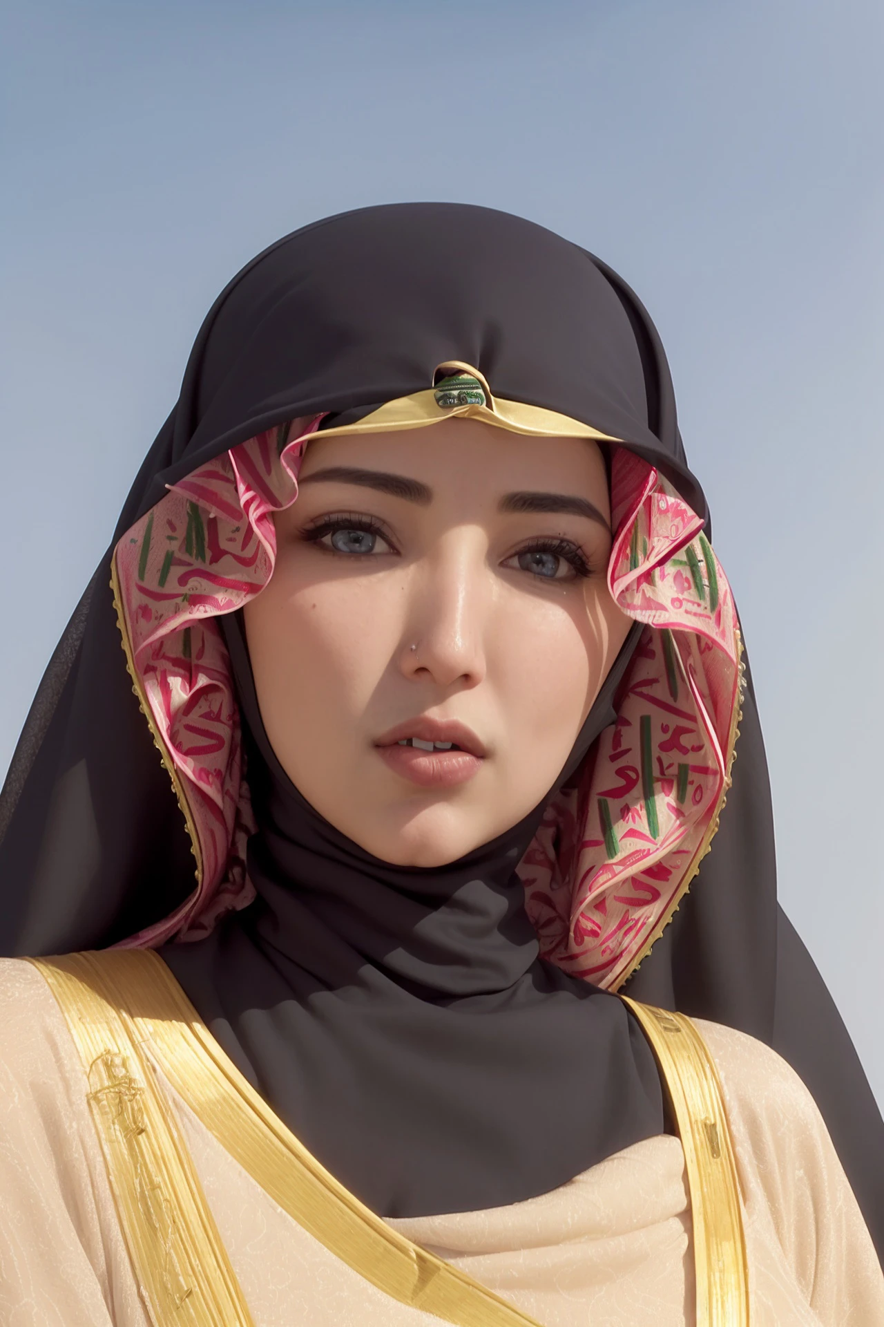 masterpiece, best quality, ultra high res, (photorealistic:1.8), unreal_engine, photograph, realistic_skin_texture, (Kuwaiti woman:1.8), solo, ultra face detailed, outdoors