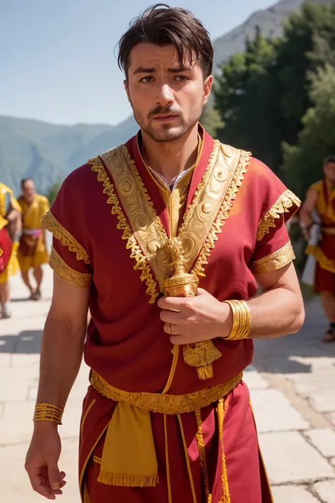 masterpiece, best quality, highly detailed, ultra high res, (photorealistic:1.8), unreal_engine, photograph, realistic_skin_texture, 8K, HDR, raw photo, (Macedonian men:1.8), solo, (national costume clothes), ultra face detailed, outdoors