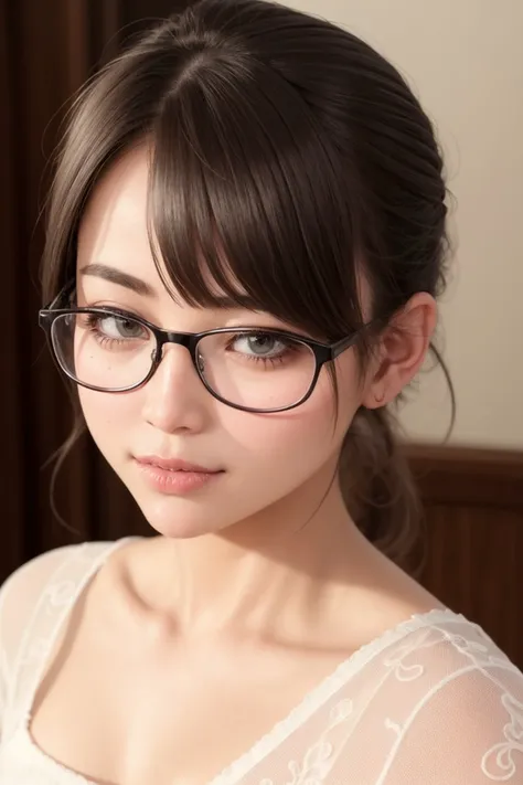 masterpiece, best quality, (photorealistic:1.8), unreal_engine, photograph, realistic_skin_texture, 1girl , (aegyo sal:1), cute, ((puffy eyes)), gray undercut BREAK glasses, looking at viewer, outdoor