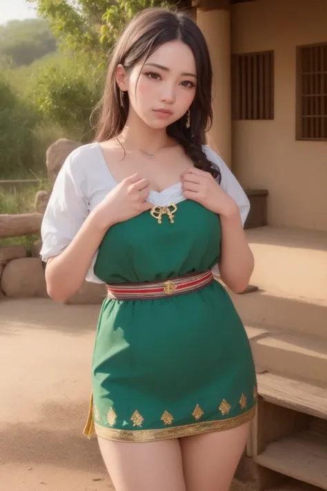 masterpiece, best quality, (photorealistic:1.8), unreal_engine, photograph, realistic_skin_texture, 1girl , (aegyo sal:1), cute, ((puffy eyes)), full body, Venda Traditional Dress, Kruger National Park in South Africa
