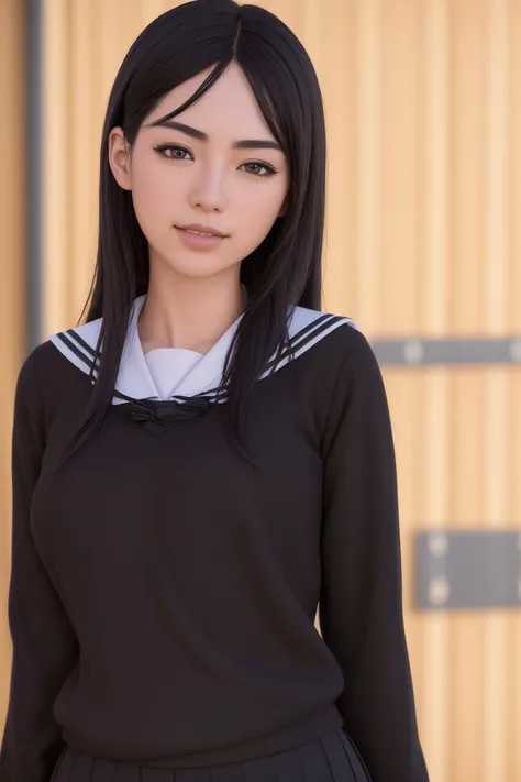 masterpiece, best quality, highly detailed, ultra high res, (photorealistic:1.8), unreal_engine, photograph, realistic_skin_texture, japonese face, <lora:certainmagicalindex_fukiyose-10:0.8>, fukiyose seiri, serious, 1girl, solo, looking at viewer, black hair, smile, open mouth, black serafuku, school uniform, arms behind back, ayers rock, outdoors