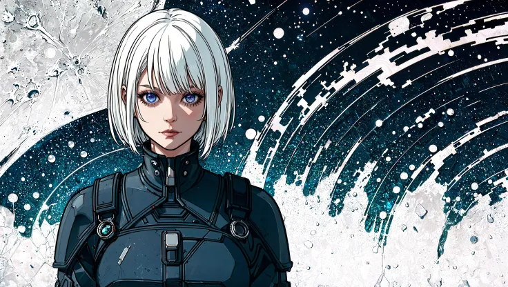 short wite hair, detailed