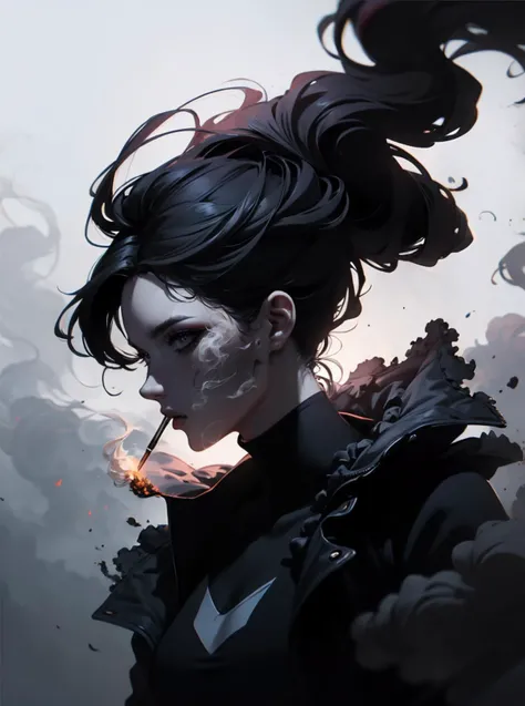1girl <lora:yryy_style:0.8> yryy_style, smoke, fog