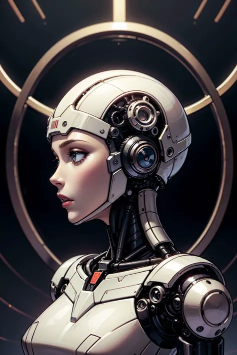 masterpiece, best quality, highres, (surrealism:1.4), [1girl:cyborg:3], upper body, perfect lighting, organic and mechanical elements, metallic limbs, joints, (machine made joints), synthetic skin, cybernetic enhancements, expressionless, science fiction, lost in space, intricate abstract, intricate artwork, non-representational, colors and shapes, expression of feelings, imaginative, highly detailed