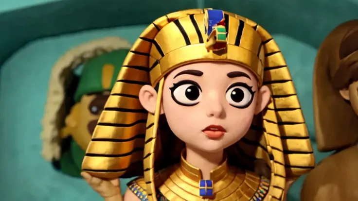 Tutankhamun's tomb, in an Egyptian burial chamber
(realistic:1.2)
(claymation:0.4)
(80's anime style:0.5)