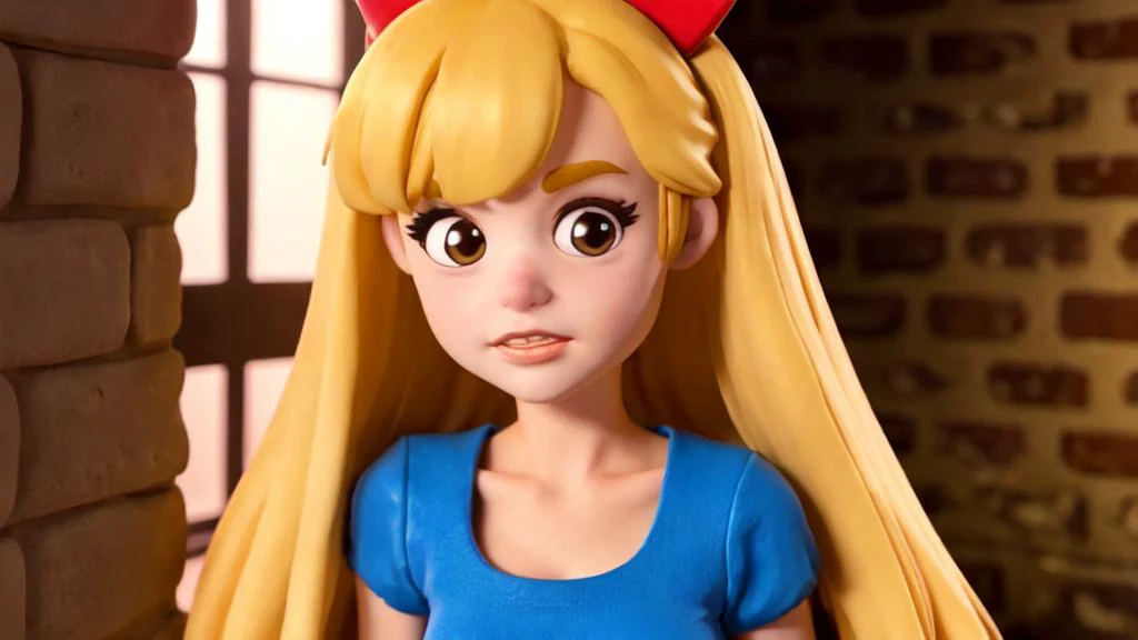 princess with very long blond hair, leaning at the only window of the dungeon where she is prisoner
(realistic:1.2)
(claymation:0.4)
(80's anime style:0.5)