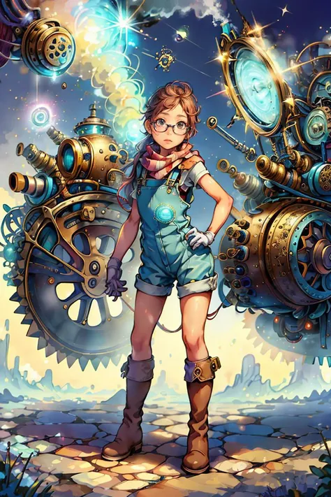 Aetherpunkai, a beautiful portrait of 1 girl as a scientist working in a laboratory, glasses, overalls, triangle scarf, work gloves, boots, arms crossed, leans against a vehicle,
best quality, masterpiece, intricate details, (photo realistic:1.4), dream-like, <lora:SteamPunkBundleV3:1>
