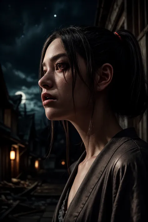 ((demon girl, horror)), broken architectures, ruins, grey
looking at viewer, standing,
(insanely detailed, beautiful detailed face, masterpiece, best quality) cinematic lighting, solo <lora:epi_noiseoffset2:1>
BREAK
outdoors, japanese ghost village, night sky, raytracing <lora:add_detail:1>
BREAK
<lora:vergvoktre_finetuned:0.111> by vergvoktre, dramatic, gritty, nightmare, intricate details, hyperdetailed, cinematic, dark shot, film grainy, soothing tones, muted colors, technicolor