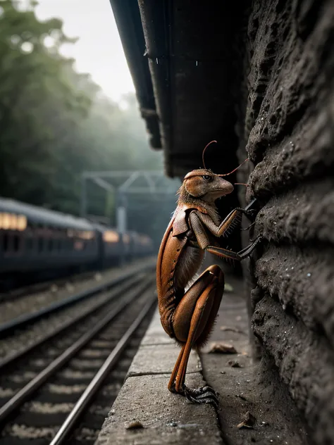 raw photo of a cricket Gryllidae,Close-up, a rusty nail, stuck in a cracked wall, from which a rare and beautiful flower grows, a crowd of people standing around a train station <lora:Sunoo-06:0.85>, a ball most curious, rocks and moss, forest setting, raindrops on a  window, blurring the reflections of city lights, glossy, bright, sunshine, dream-like, (surreal),( abstract, neon tones) (photorealistic, symbolic, close-up shot, 8K)