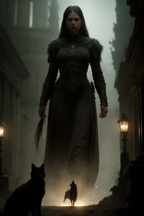 cinematic film still painting of a and her 2 dogs and a cat, storybook illustration, detailed image, , daisy, painting by author jan-baptiste monge, drawn, complex, three-dimensional lighting, beautiful, rich deep colors, masterpiece, sharp focus, excessive detail, 32k, , professional ominous concept art, by artgerm and greg rutkowski, an intricate, elegant, highly detailed digital painting, concept art, smooth, sharp focus, illustration, in the style of simon stalenhag, wayne barlowe, and igor kieryluk. . shallow depth of field, vignette, highly detailed, high budget, bokeh, cinemascope, moody, epic, gorgeous, film grain, grainy