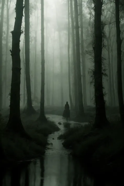 cinematic film still painting of a mysterious road in an oppressing swamp, little traveled and questionable, fantasy style, dreamlike fantasy art, screencap . shallow depth of field, vignette, highly detailed, high budget, bokeh, cinemascope, moody, epic, gorgeous, film grain, grainy