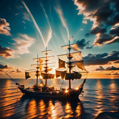 HDR photo of photo of pirate ship, low-angle shot, double vaginal, AND 3girls, beach, orange sky, dusk, water, from above, Watame, white tanktop, blonde hair, long hair, bare shoulders, yellow pareo, sheep horns, <lora:tsunomakiWatame4Outfits_v30:0.8>, scared,worried, soft lighting, <lora:p1r4t3s_v6:0.85> n3wp1r4t3, , High dynamic range, vivid, rich details, clear shadows and highlights, realistic, intense, enhanced contrast, highly detailed<lora:Walrus_Black_Sails:1.0>