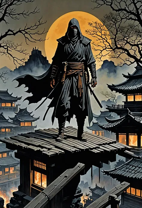 A close up of a person standing on a bridge with a sword - SeaArt AI