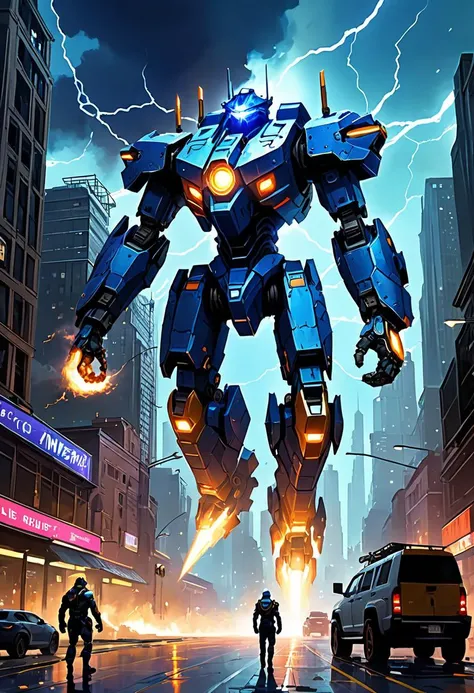 ethereal fantasy concept art of  Plunge headlong into a dystopian future ruled by cold steel and seething electricity, where the gritty streets of a vast cybernetic metropolis bear silent witness to an apocalyptic showdown. Before them towers a colossal battle mech, fists ablaze with the raw power of nature itself. Crackling lightning bolts leap between its fingertips, reaching hungrily for the heavens as if desperate to rend apart the fabric of reality. Above, an indigo canopy streaked with vibrant nebulae stretches endlessly into the distance, casting eerie shadows across the urban landscape below. Acclaimed digital artists Benedick Bana and Wadim Kashin pool their considerable skills to conjure up this awe-inspiring vista, expertly melding disparate influences into a singular, harmonious whole. Each line, curve, and angle receives scrupulous attention, ensuring that this magnum opus remains forever etched in memory long after the final pixel has fallen into place. Allow yourself to be consumed by the sheer scale and ambition of this undertaking, secure in the knowledge that you stand on the precipice of true greatness. . magnificent, celestial, ethereal, painterly, epic, majestic, magical, fantasy art, cover art, dreamy