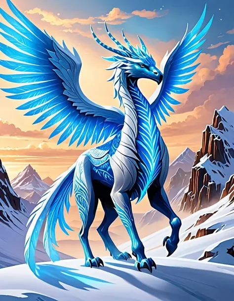 ethereal fantasy concept art of a scifi frozen earth streamlined Coatl, Envision a futuristic ice age where a magnificent a scifi frozen earth streamlined Coatl thrives. Majestic and sleek, this sci-fi adaptation appears perfectly adapted to survive in subzero temperatures, boasting insulating layers of snow-white feathers and razor-sharp icicles doubling as defensive armor. Glowing azure eyes emit an ethereal light source, illuminating the bleak terrain as it glides effortlessly across the frozen wasteland. Streamlined curves replace traditional bulky frames, enabling efficient locomotion through dense snowdrifts. Combining elements of Aztec mythology and science fiction, this inventive interpretation pays homage to both genres while presenting a fresh take on post-apocalyptic fauna. . magnificent, celestial, ethereal, painterly, epic, majestic, magical, fantasy art, cover art, dreamy,