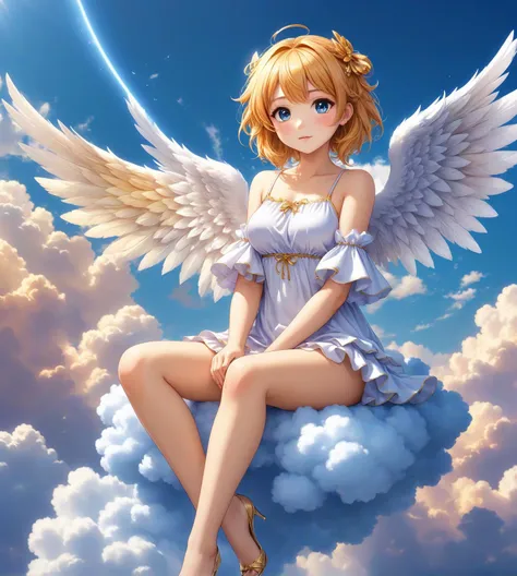 anime style,
cute angel sit on cloud, sky on bg,
professional artwork, 8k, absurdres