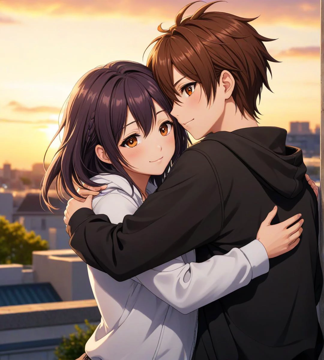 anime style, medium shot,
best frends hugging, breathtaking