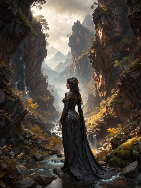 by Brian Froud and Petros Afshar, ((no people:1.9)), photo-realistic medium full shot of an (otherworldly landscape:1.2), with canyons, a river, mountains, forest, (exquisite , elegant , masterful:1.4), bold lines, ultra-detailed, award winning, dark limited color palette, high contrast, depth of field, (intricate details, masterpiece, best quality:1.4), underlighting, dynamic pose, wide angle panoramic view, <lora:add-detail-xl:0.5> <lora:xl_more_art-full_v1:0.5><lora:add_detail:1>,<lora:epi_noiseoffset2:1>