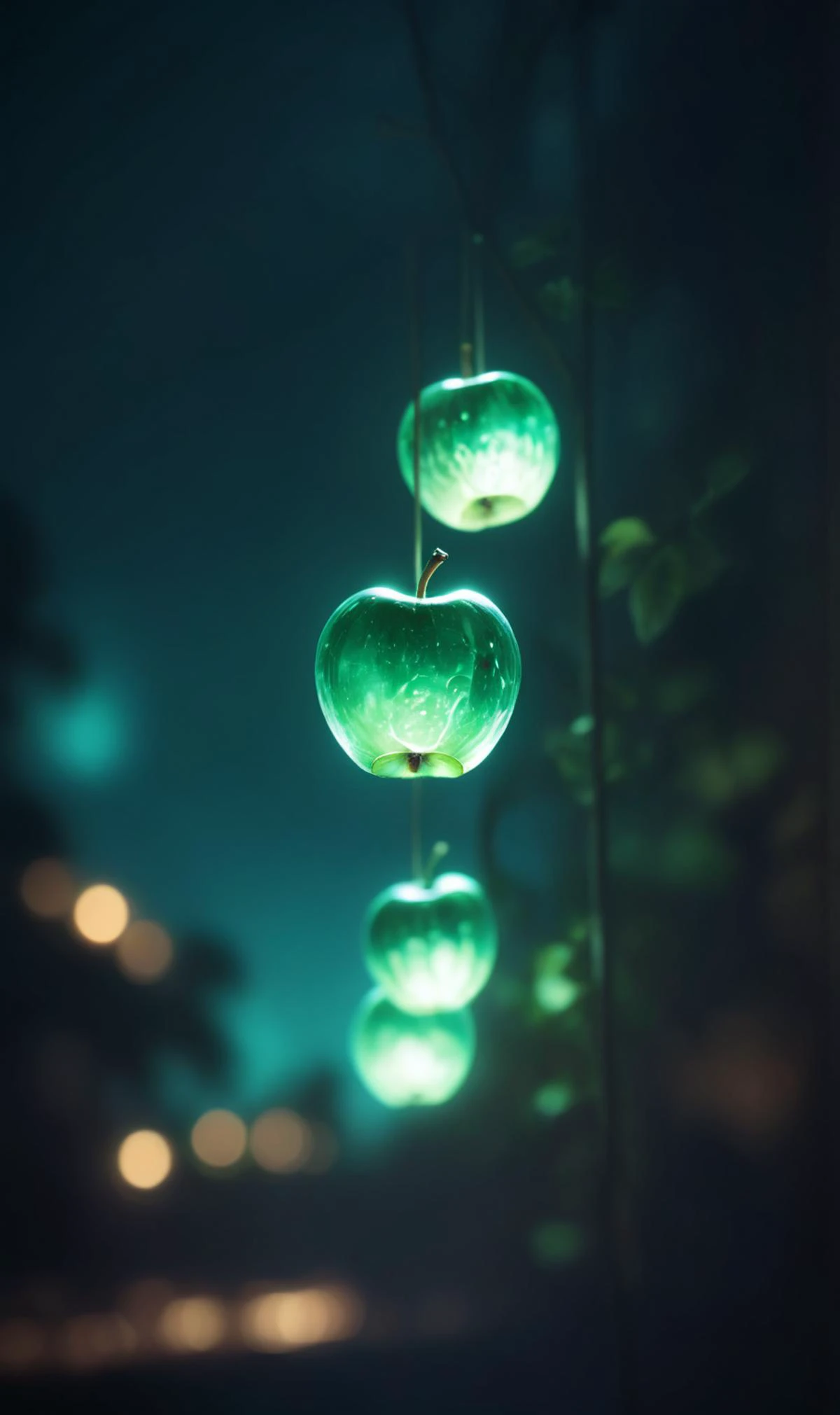 (8k digital photography, raw photo:1.2),
closeup picture of emerald (translucent glass:1.1) apples in a beautiful summer landscape at night
<lora:M05_Intensify:1>