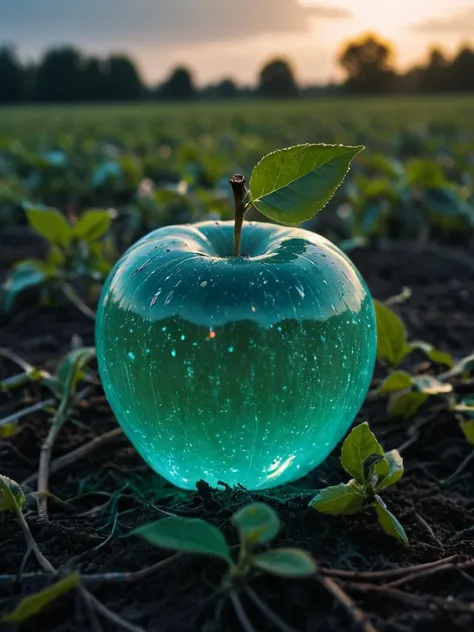 (8k photography,raw photo,film grain,detailed,high resolution:1.2),beautiful,storm,<lora:Bio-Luminescence:0.85> bioluminescent
a (see-through:1.2) glowing opalescent apple, field,clear glass