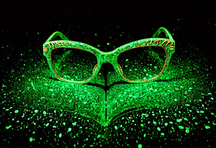 Fairy tale green worm wearing glasses, zavy-flrscnc, against a dark background, <lora:zavy-flrscnc-sdxl:1>, zavy-flrscnc, fluorescent, dust,
 <lora:Hyper-SDXL-8steps-lora:1.0> . Magical, fantastical, enchanting, storybook style, highly detailed