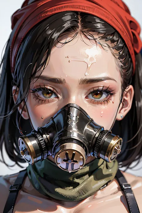 (masterpiece, best quality), ultra realistic, photorealistic,
Extreme close up of woman wearing a gas mask, head bandana,
