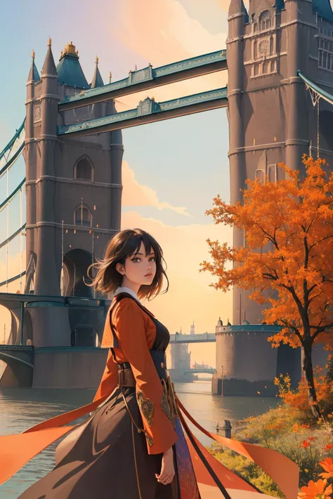 1girl, dramatic Redshift render, masterpiece, landscape of a Overgrown Nurturing ([Mount Kilimanjaro:The Tower Bridge:4]:1.3) in the distance there is a Taj Mahal, electric orange flora with Pine needle carpet, Smoky Conditions, Classical, Hopeless, Heidelberg School, Moonlight, Zoom lens, Film grain, rpg concept art, Acid colors and Amber dust particles, trending on artstation, RTX