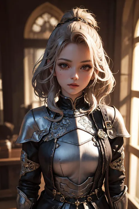 1girl, masterpiece, best quality, 8k, detailed skin texture, detailed cloth texture, beautiful detailed face, intricate details, ultra detailed, 3D character, Medieval Knight, full-length body