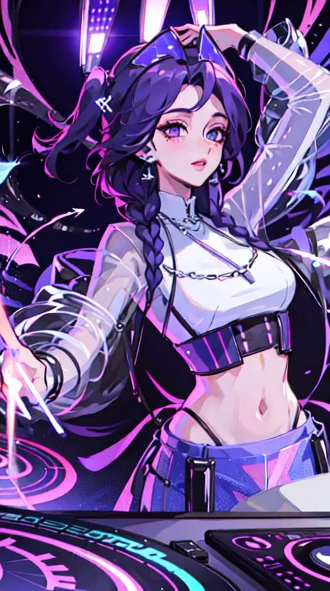 ((best quality)), ((masterpiece)), intricate details, dj, disco, lights, <lora:Discboom640:0.8> xyzdiscboom, game, purple theme