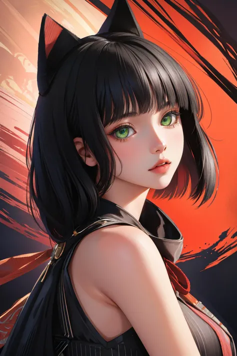 1girl, (art by Alessio Albi:0.8) and (Russ Mills:1.2) , portrait art, awardwinning plush toy of an insane details, Vibrant ([Japanese Bobtail Cat|Red Dead Redemption]:1.3) , it is very Flowing and [Gorgeous:Vile:7], (fluorescent orange theme:0.7) , plain Violet background, Feigned hillside and Dwarf Planet Pluto in background, Smoky Conditions, FOV 90 degrees, Ultrarealistic, Romantic, Mingei, rim light, macro lens, Fujicolor, Ribbons, Swirling Lime green, contest winner, 4K, close-up, glamourous, photorealism