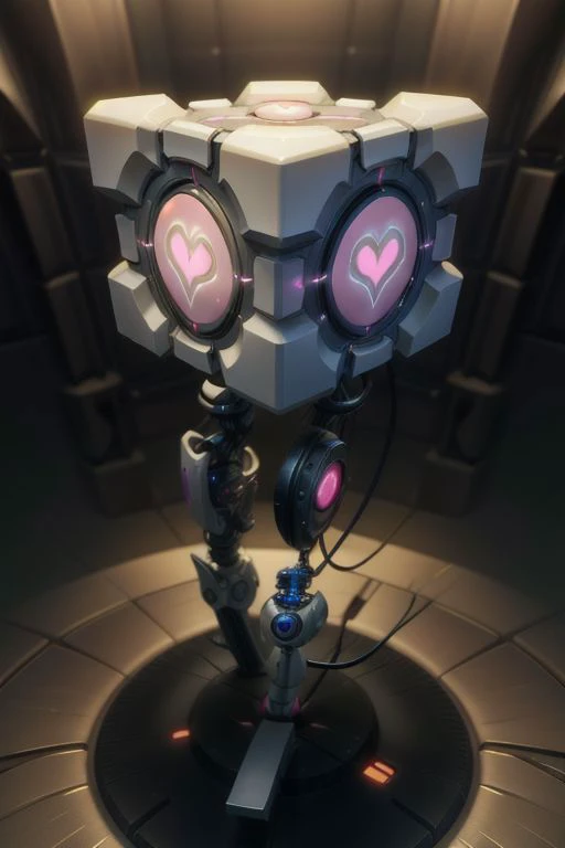 best quality, masterpiece, highres, high resolution,
1other, full body, solo,
weighted companion cube, cute, heart symbol,
phyrexian, cyborg, biomechanical,
(arm cannon, cable muscles, spikes, tesla coils, tubes, beakers in body:0.8),
simple background