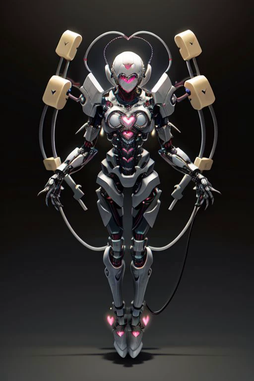 best quality, masterpiece, highres, high resolution,
1other, full body, solo,
weighted companion cube, cute, heart symbol,
phyrexian, cyborg, biomechanical, 
(arm cannon, cable muscles, spikes, tesla coils, tubes, beakers in body:0.9),
simple background