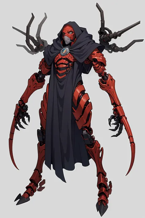 1other,androgynous,flat chest,black cloak,full body,phyrexian,hideous mask,beaklike face,tesla coils,tubes,beakers in body,cyborg,biomechanical,arm cannon,cable muscles,spikes,((simple background)), <lora:PhyStyleReal:0.9>