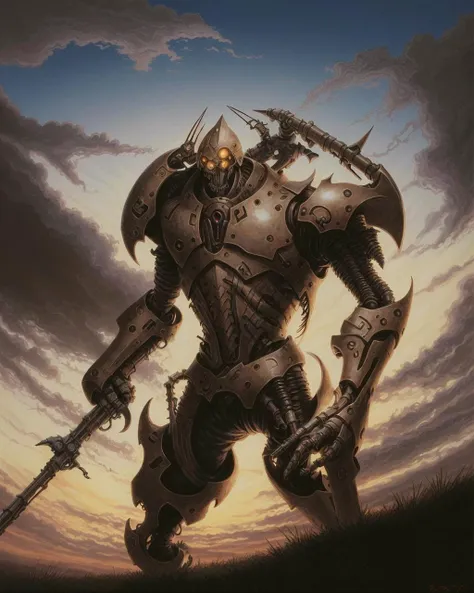 phyrexian,a twisted humanoid biomechanical warrior,prominent helmet,giant sword,hand cannon arm,dripping black oil,  <lyco:PhyStyleReal-10:0.9>,