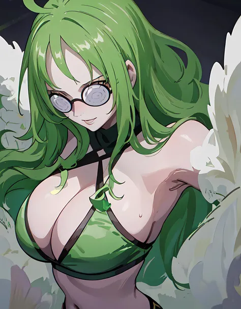 ((sleeveless top)), ((gloomy)), a girl, (beautiful eyes), ((mini shorts)), (hat), midriff, full body, ((8k uhd)), atmospheric lighting, best quality, masterpiece, ultra-detailed, detailed face, ultra-detailed background, detailed eyes, (on beach), (slim), navel, (solo), (sexy), (sexy pose), ((slim)), jewelry, lipstick, eyeshadow, ((solo)), big breasts, green hair, (casualmonet:0.9), glasses, <lora:Monet:0.85>,