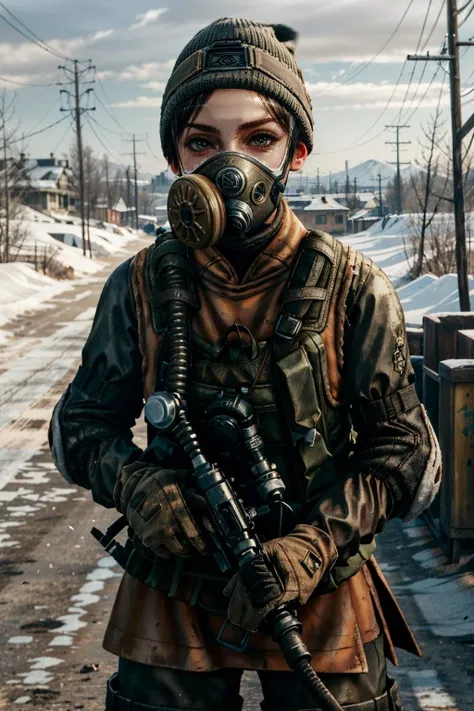 (masterpiece, best quality)
AnnaMetroExodus, 1girl, solo, looking at viewer, short hair, black hair, gloves, hat, jacket, upper body, weapon, outdoors, vest, tree, gun, military, mask, helmet, baseball cap, pouch, brown jacket, realistic, gas mask, respirator
<lora:epi_noiseoffset2:1>, <lora:add_detail:0.7>, <lora:AnnaMetroExodus:1>