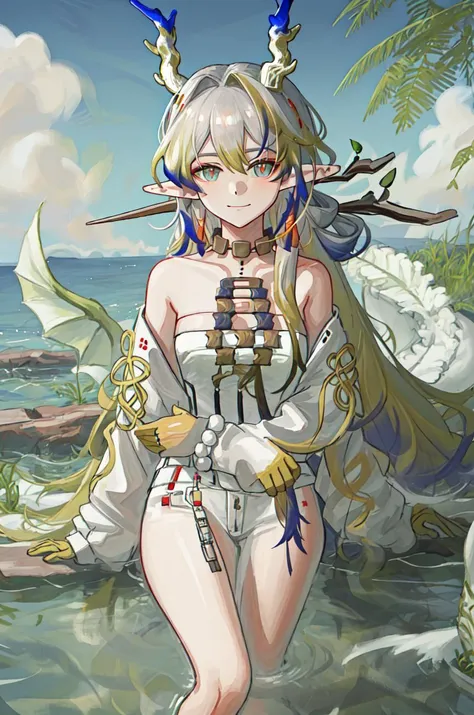 best quality,masterpiece,highres,solo,{shu_arknights:0.9},beach,{extremely detailed background:1.2},looking at viewer,light smile,<lora:shu_arknights:1>,completely nude,shy,blush,nsfw,breasts,nipples,