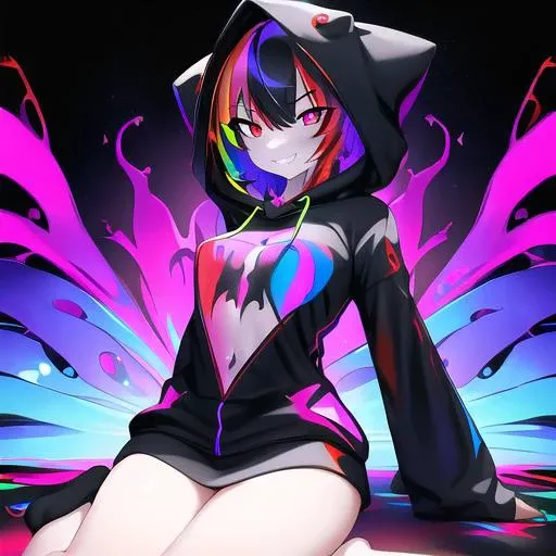Black Fox, Fox, (Black Body, White Body:1.3)), masterpiece, collar, (Dragon Wings:1.45), (Neon womb tattoo:1.85), (headphones:1.4), (Hoodie crop:1.82),, short hair, black hair, male, bisexual, (puppet:1.2), (Boy:1.55), Soft, ((fluffy, fluffy body, fluffy tail:1.55)), blush, (short pants:1.55), Not very skinny, (headphones:1.55), 2femboy, furry art!!!, (Thigh High Socks, Femboy Clothing, Femboy Femboy Thigh Highs:1.2), ( a blue eyes:1.51),(a pink eyes:1.51),(heterochromia blue pink:1.52), beautiful detailed eyes, Highlight eye, ((gradient_eyes):1.6), ((blue eyes, pink eyes:1.55))