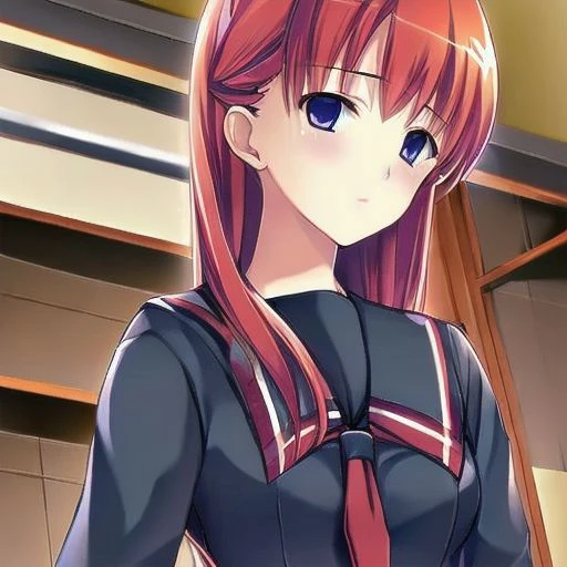 ((best quality, masterpiece, highly detailed)) trending on pixiv, 1girl, red hair, school uniform, emotionless, mind control, blank eyes,