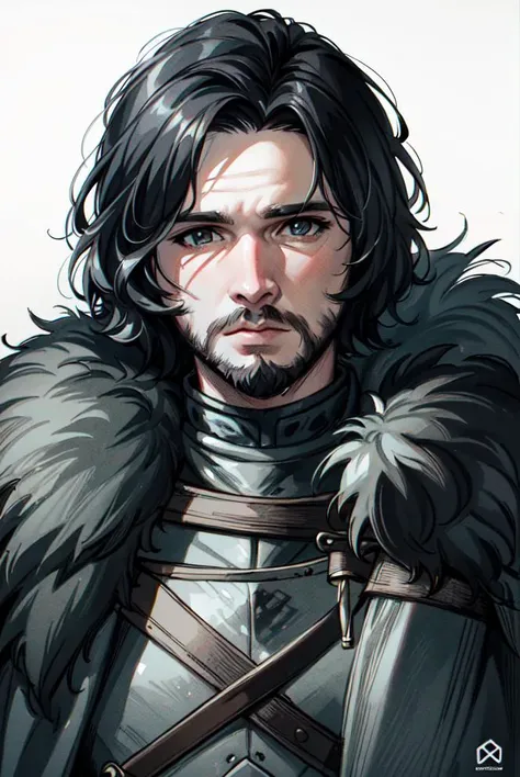 <lora:jonsnow:0.9>, jonsnow,beard, very detailed face, fur coat, looking at the camera, (cavern background:1.2), (upper body), intricate details, highly detailed, by greg rutkowski 
masterpiece, best quality, highly detailed,  good eyes, looking straight, hd, 8k, trending, professional, symmetrical, hires, (8k, highest quality, hires, absurdres, sharp focus),  (black and white, drawing, drawing style, sketch, concept art, white background, realistic drawing, shadow, illustration, trending on Artstation, by Paul Lung, by diegokoi, greyscale, white paper:1.2),  <lora:add_sharpness:0.6> <lora:epi_noiseoffset2:0.6 ,