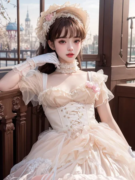 masterpiece, best quality, beautiful lighting,(realistic, photo-realistic:1.2),(Depth of field:1.3),
1girl, solo,mix4, (realistic:1.1), (photorealistic:1.1), (masterpiece:1.1), (best quality:1.1), ultra detailed,
lolita_dress, natural lighting,(pureerosface_v1:0.8), (amusement park in the background:1.1),bonnet,(off-white long gloves),(arm band, wrist band),
<lora:lolitaFashionDress_v10:0.7> <lora:gpts4 lite dreamwave_278580:0.15> <lora:cuteGirlMix4_v10:0.1>