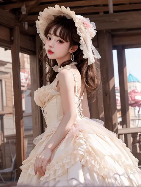 masterpiece, best quality, beautiful lighting,(realistic, photo-realistic:1.2),(Depth of field:1.3), 
1girl, solo,mix4, (realistic:1.1), (photorealistic:1.1), (masterpiece:1.1), (best quality:1.1), ultra detailed,
lolita_dress,standing , natural lighting,(pureerosface_v1:0.8), amusement park in the background,bonnet,
<lora:lolitaFashionDress_v10:0.7> <lora:gpts4 lite dreamwave_278580:0.15>  <lora:cuteGirlMix4_v10:0.1>