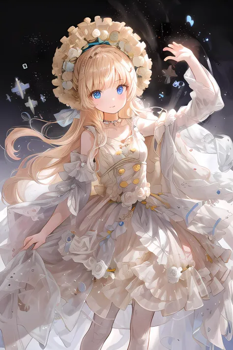 beautiful illustration, petite,best quality, cute girl,blonde long hair,nature,bright lighting, <lora:add_detail:0.5> <lora:lolitaFashionDress_floral_style3:0.7>