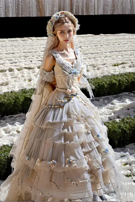realistic,photorealistic,masterpiece,best quality,1girl,xuekq,long black straight hair,solo,standing in garden,((arms behind back)),looking at viewer,white lolita_dress,(pureerosface_v1:0.5),<lora:lolitaFashionDress_floral_style3:0.7>,<lora:xuekqV1-000010:0.8>,