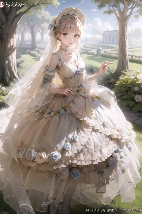 (masterpiece, top quality, best quality, official art, beautiful and aesthetic:1.2), 1girl, long black straight hair,  solo, standing in garden, looking at viewer, white lolita_dress, <lora:lolitaFashionDress_floral_style3:0.7>